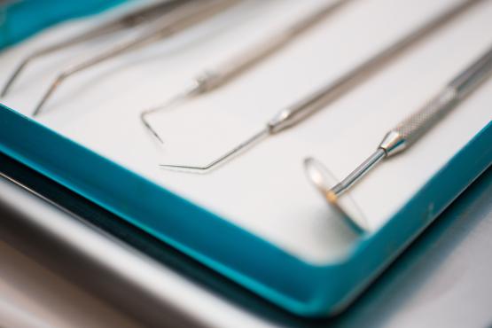 Close up photograph of dental tools.